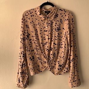 Knot Front Printed Button Down Shirt